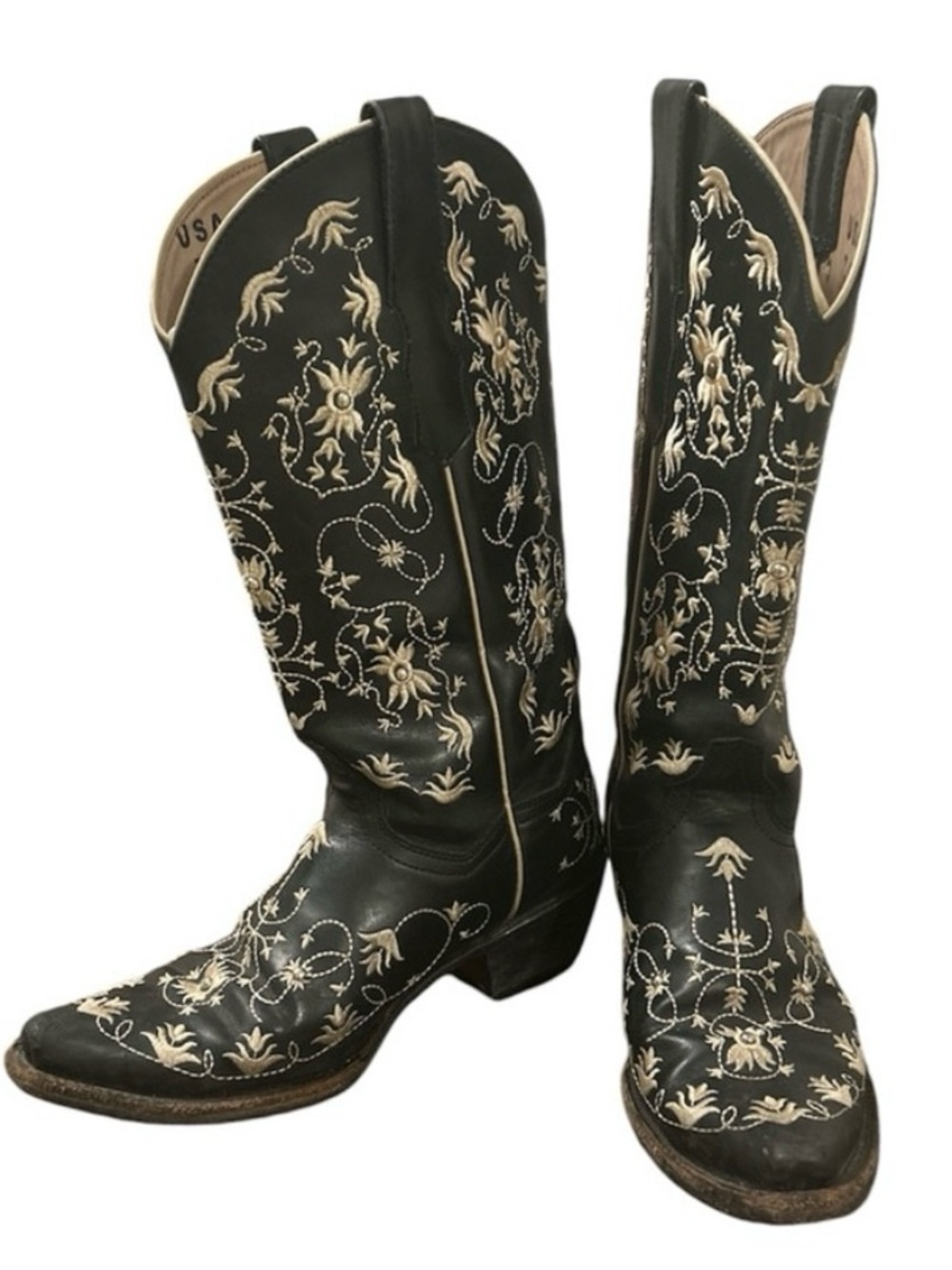 Black Embroidered Western Cowgirl Boots - Women